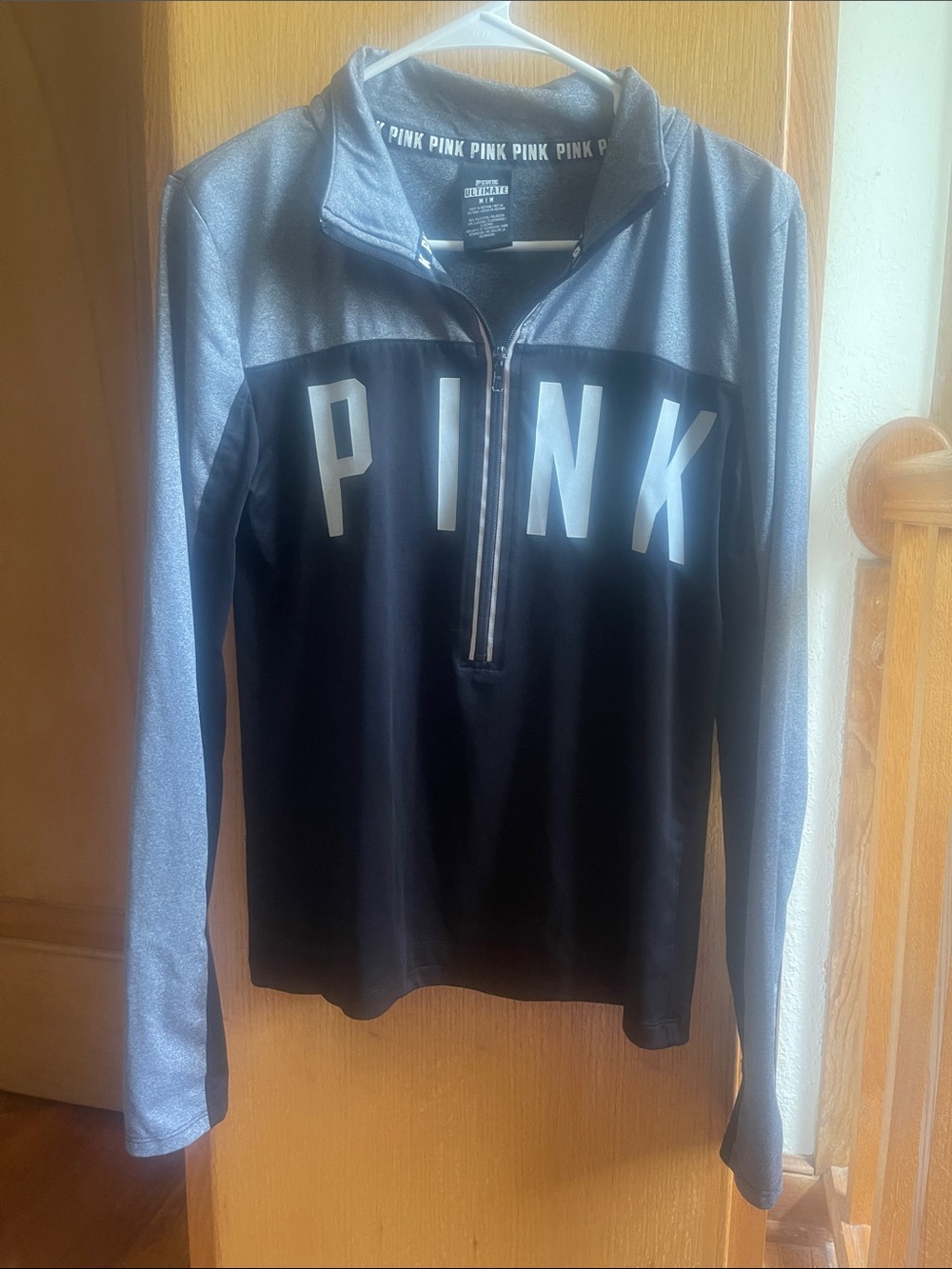 PINK Victoria's Secret Black and Silver Long Sleeve Quarter-Zip Pullover